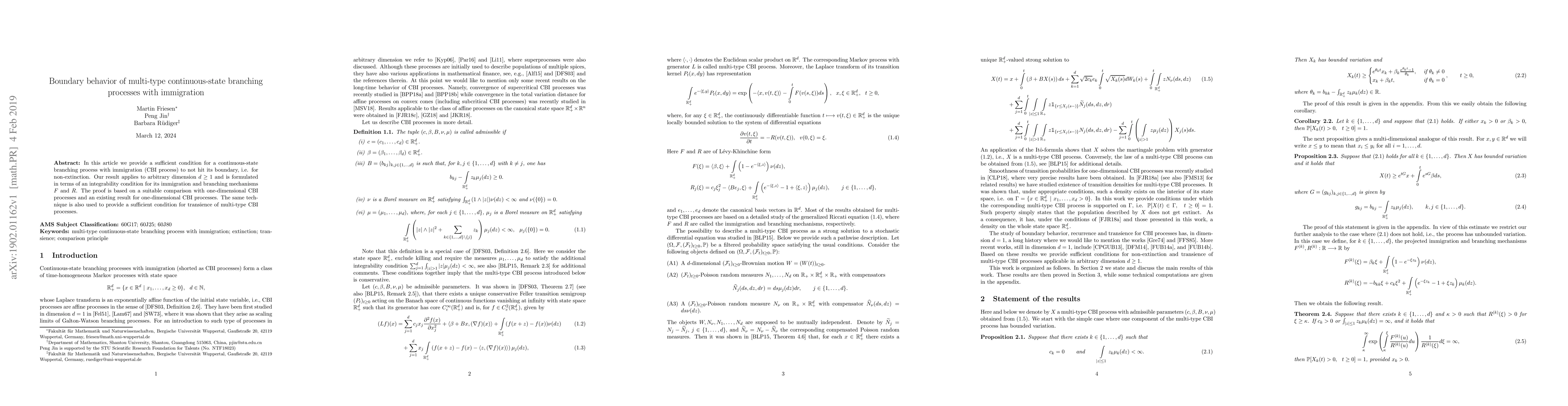 Thumbnail for Boundary behavior of multi-type continuous-state branching processes
  with immigration