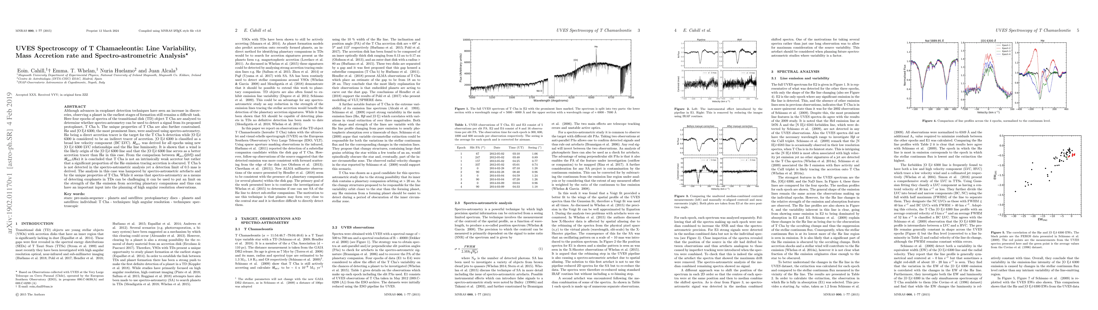 Thumbnail for UVES Spectroscopy of T Chamaeleontis: Line Variability, Mass Accretion
  Rate and Spectro-astrometric Analysis