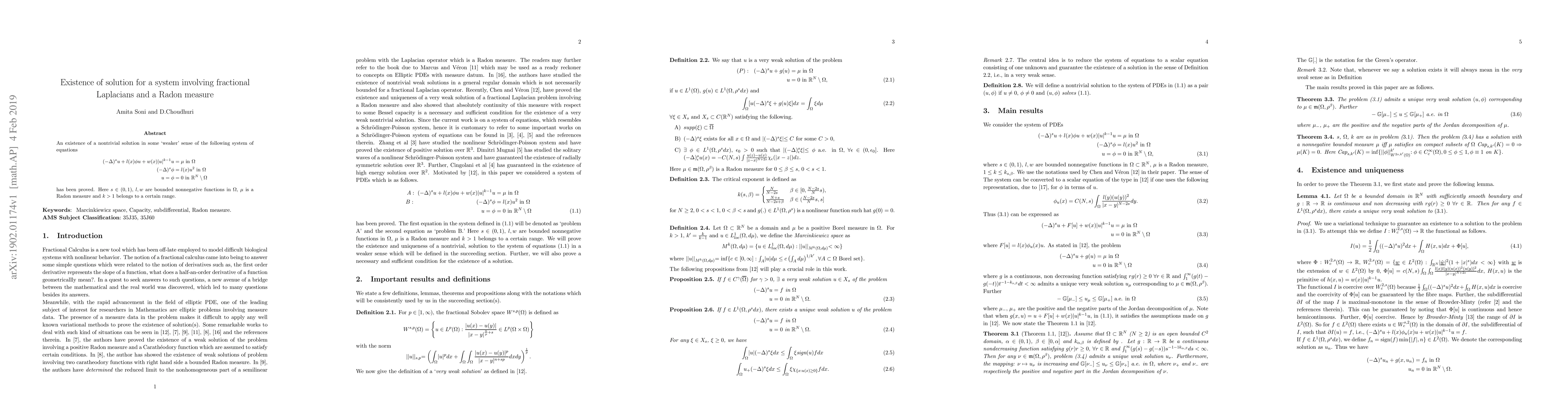 Thumbnail for Existence of solution for a system involving fractional Laplacians and a
  Radon measure