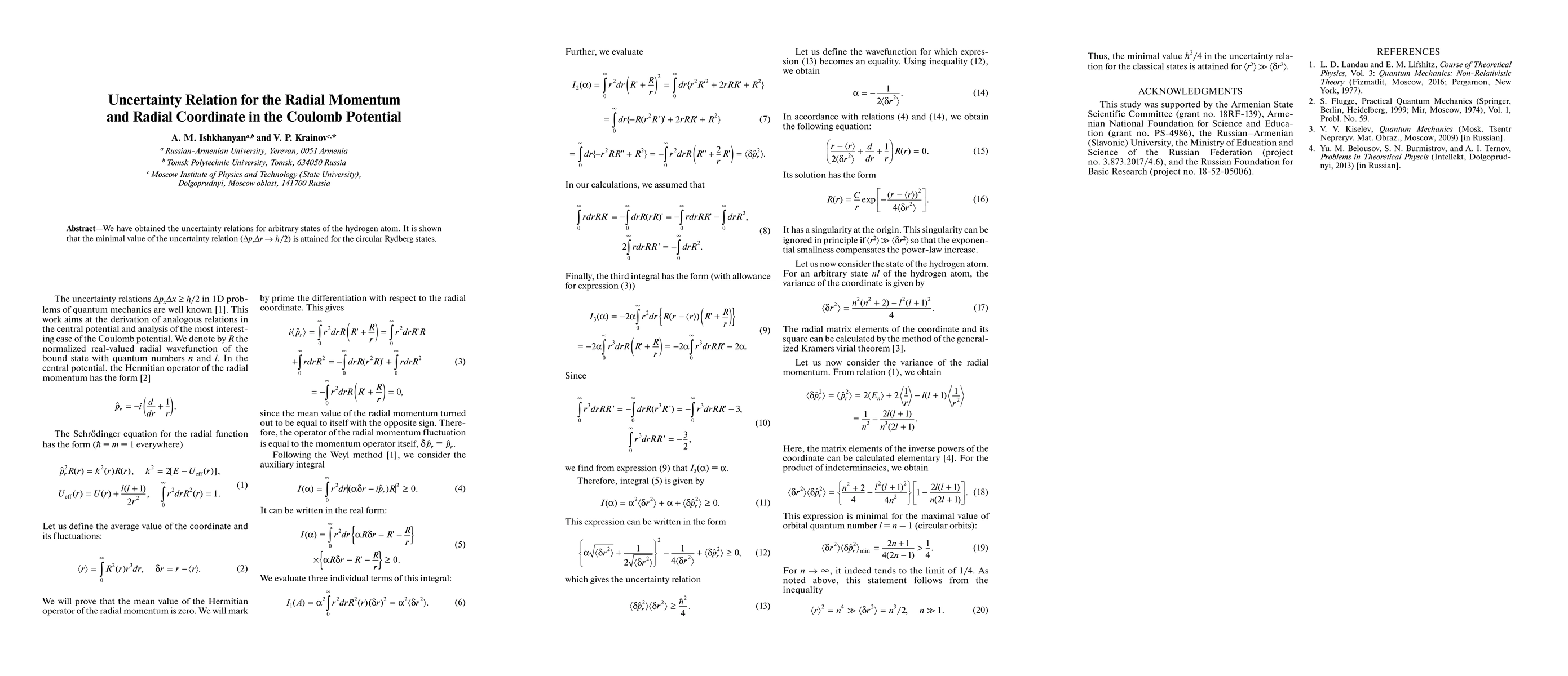 Thumbnail for Uncertainty relation for the radial momentum and radial coordinate in
  the Coulomb potential