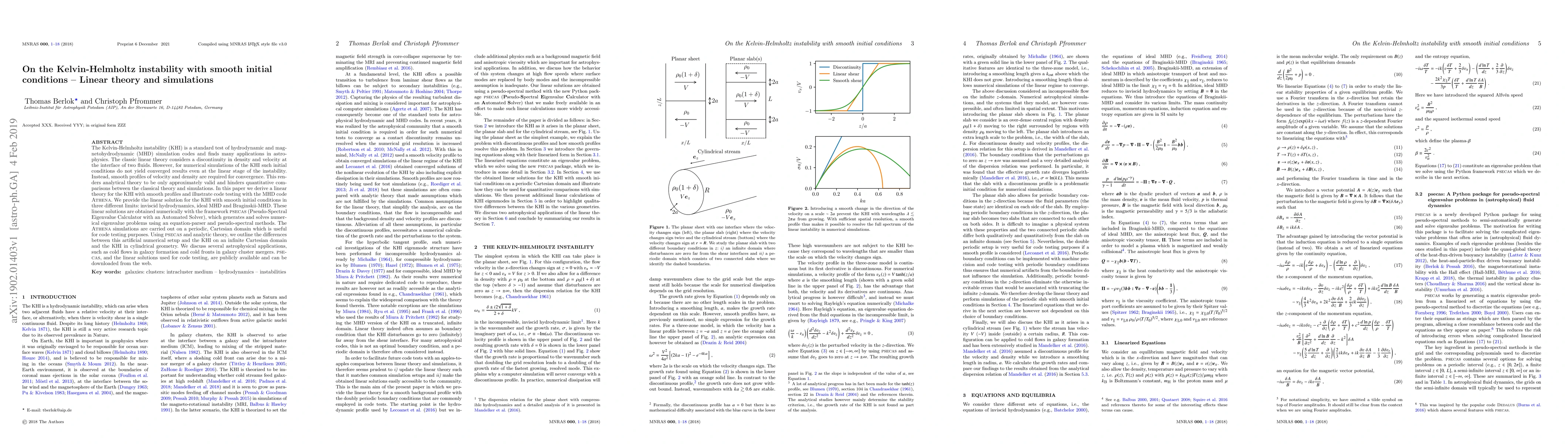 Thumbnail for On the Kelvin-Helmholtz instability with smooth initial conditions --
  Linear theory and simulations