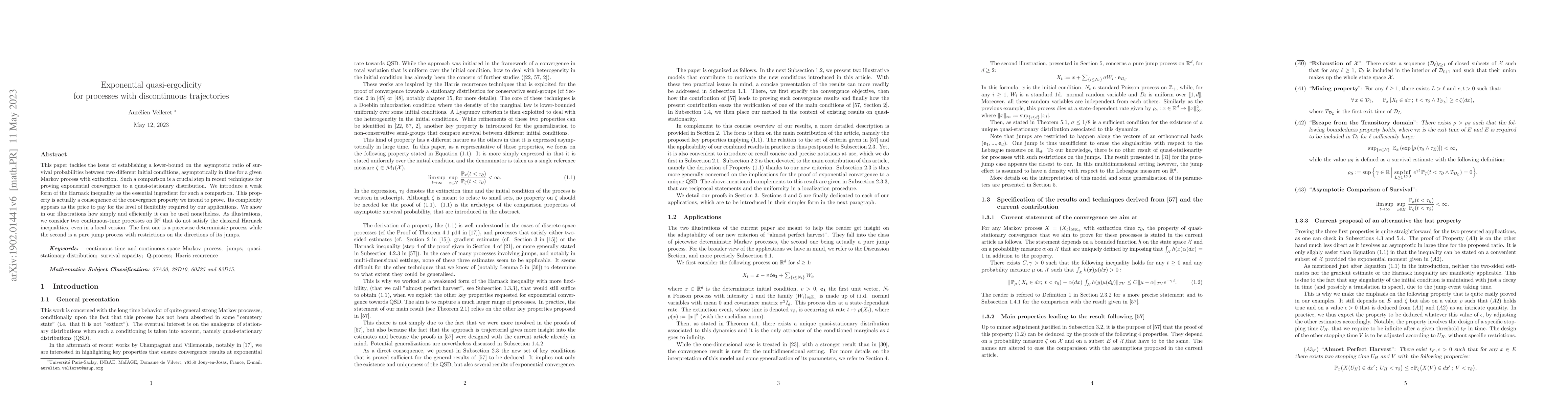 Thumbnail for Exponential quasi-ergodicity for processes with discontinuous
  trajectories