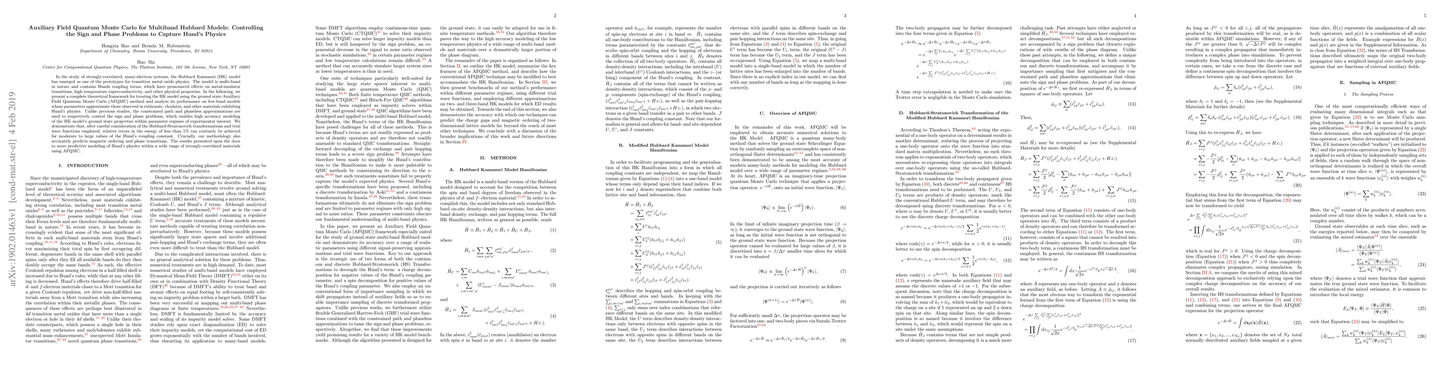 Thumbnail for Auxiliary Field Quantum Monte Carlo for Multiband Hubbard Models:
  Controlling the Sign and Phase Problems to Capture Hund's Physics