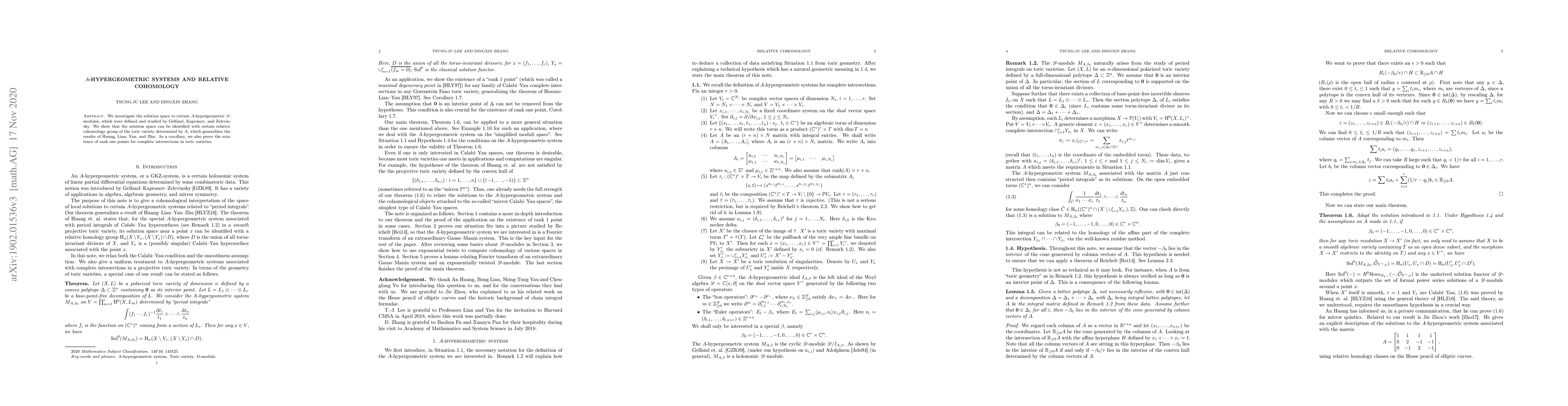 Thumbnail for $A$-hypergeometric systems and relative cohomology