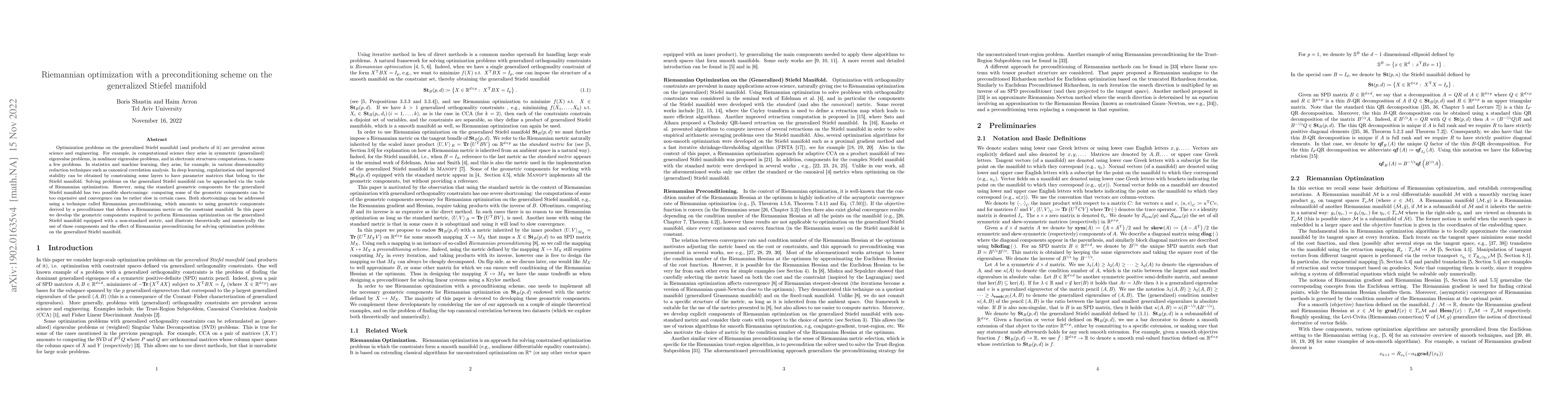 Thumbnail for Riemannian optimization with a preconditioning scheme on the generalized
  Stiefel manifold