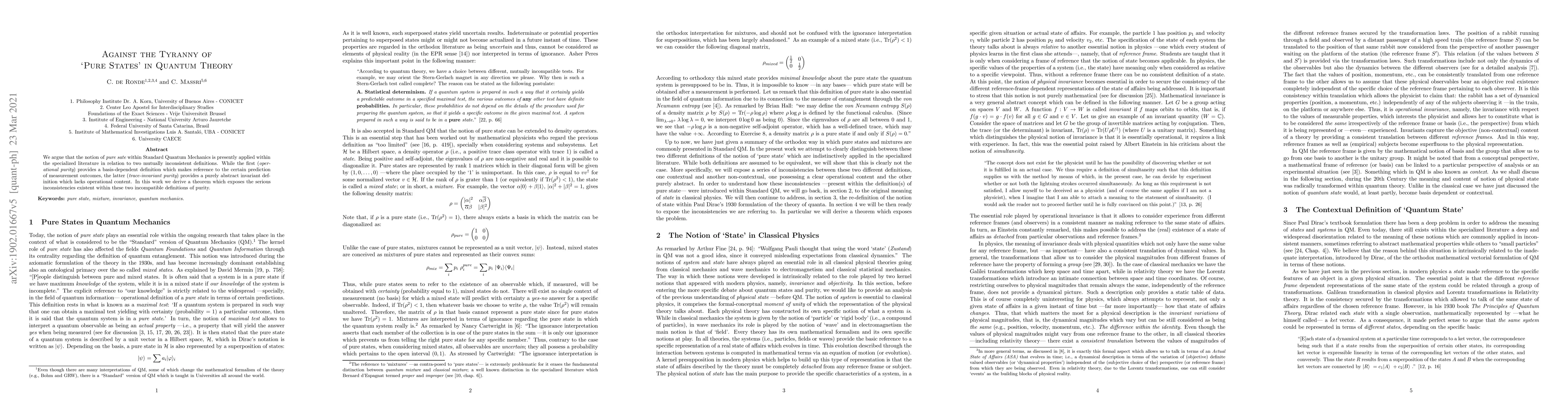 Thumbnail for Against the Tyranny of Pure States in Quantum Theory