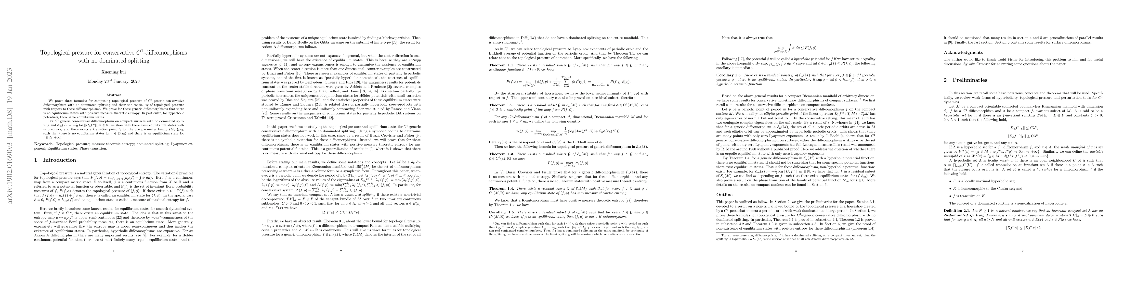 Thumbnail for Topological pressure for conservative $C^1$-diffeomorphisms with no
  dominated splitting