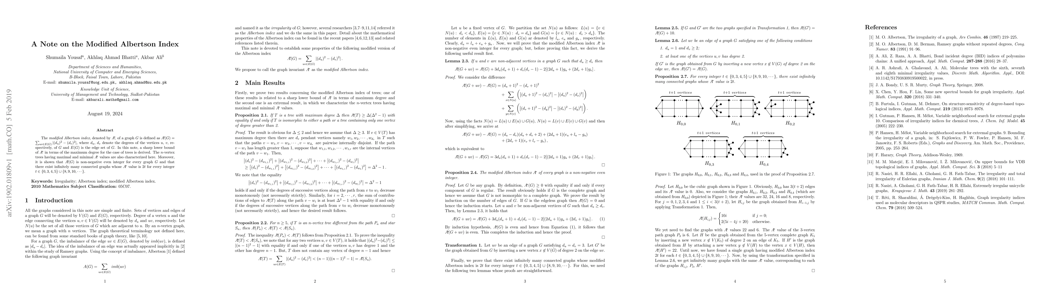 Thumbnail for A Note on the Modified Albertson Index