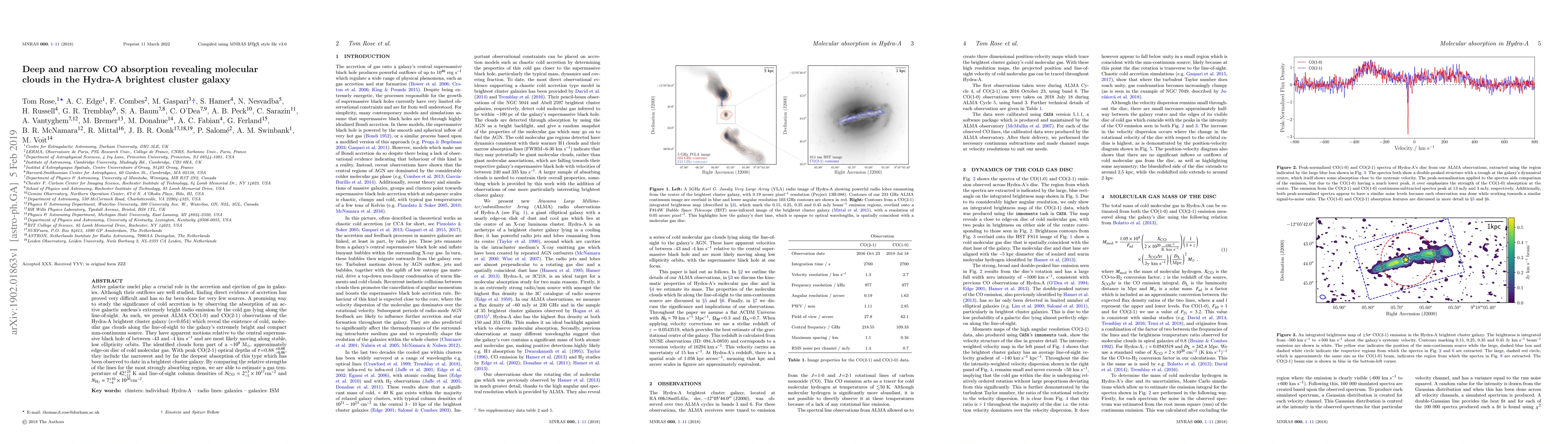 Thumbnail for Deep and narrow CO absorption revealing molecular clouds in the Hydra-A
  brightest cluster galaxy