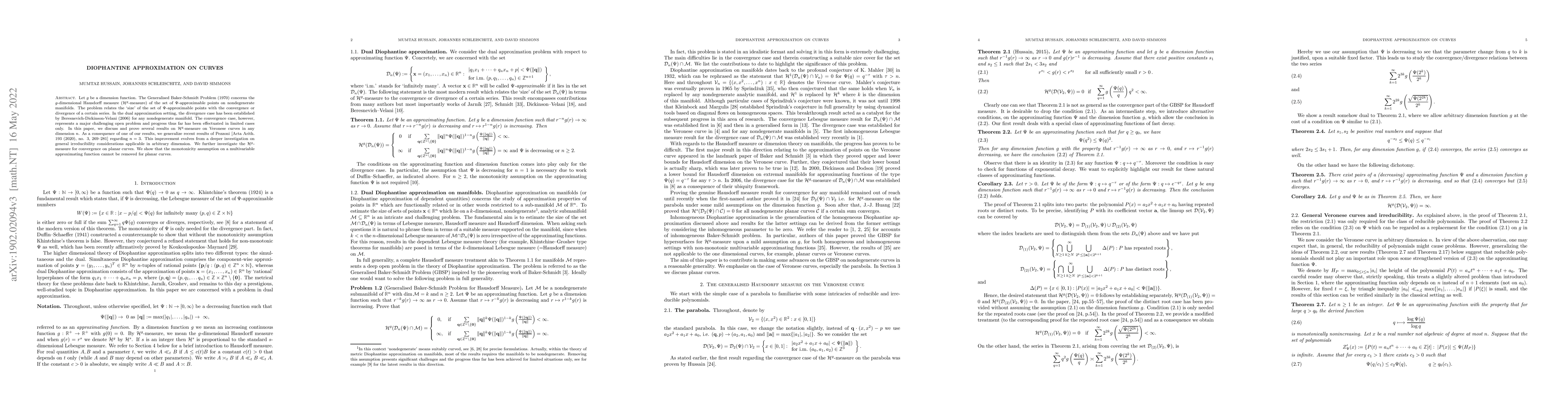 Thumbnail for Diophantine approximation on curves