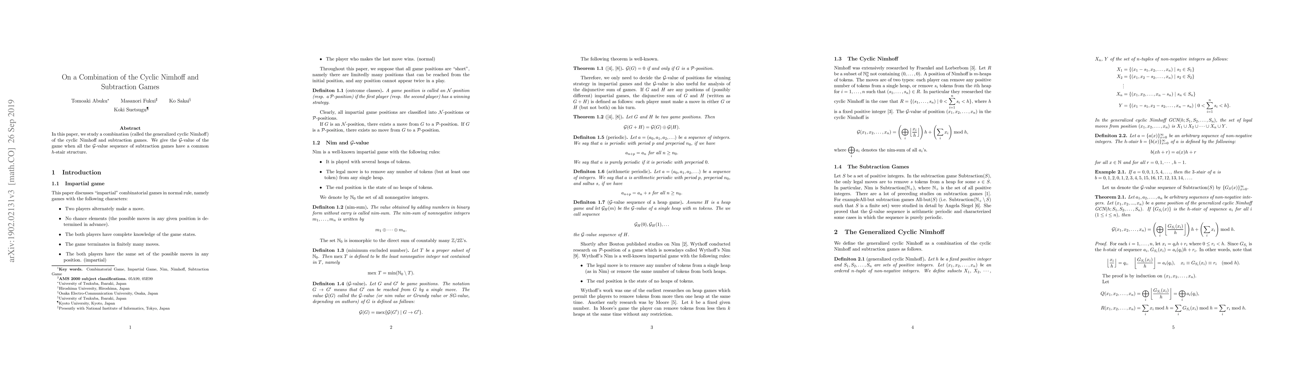 Thumbnail for On a Combination of the Cyclic Nimhoff and Subtraction Games