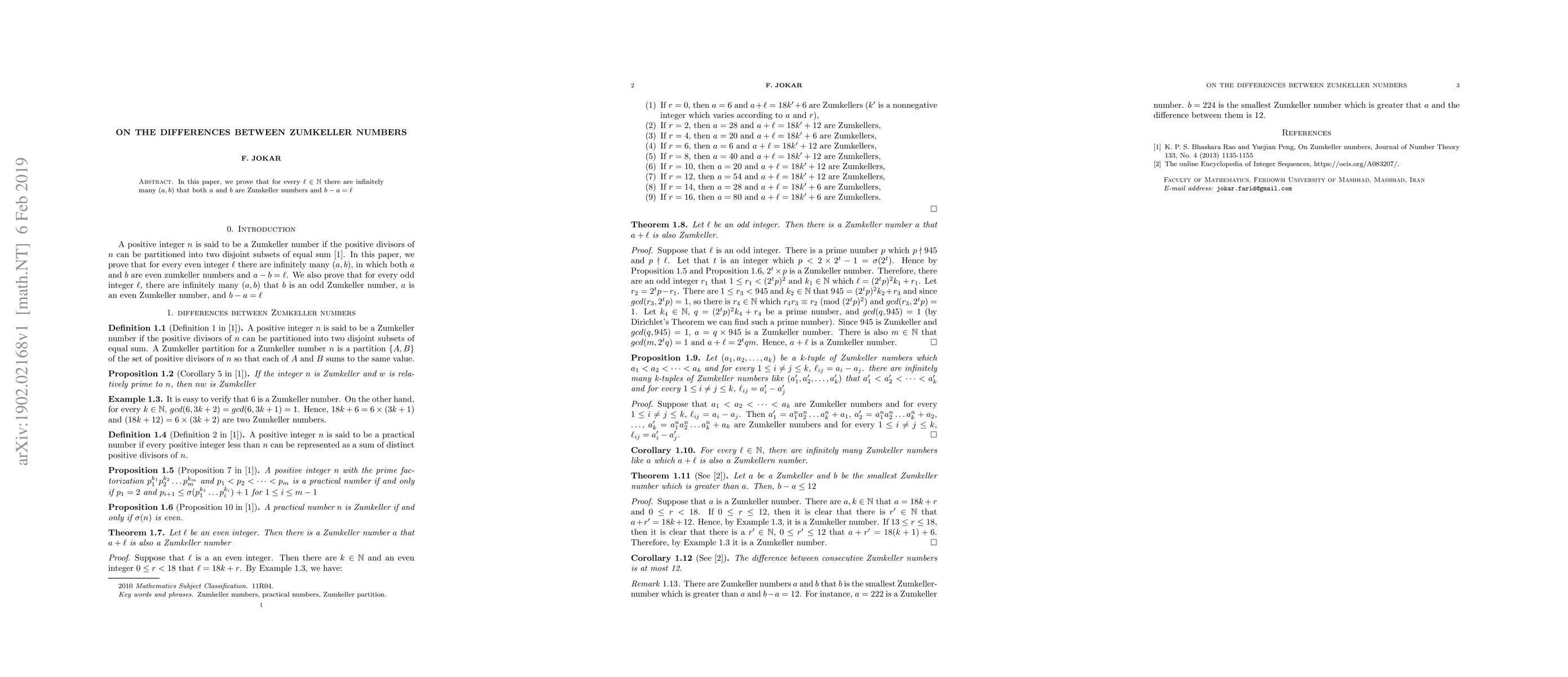 Thumbnail for On the differences between Zumkeller and $K$-layered numbers