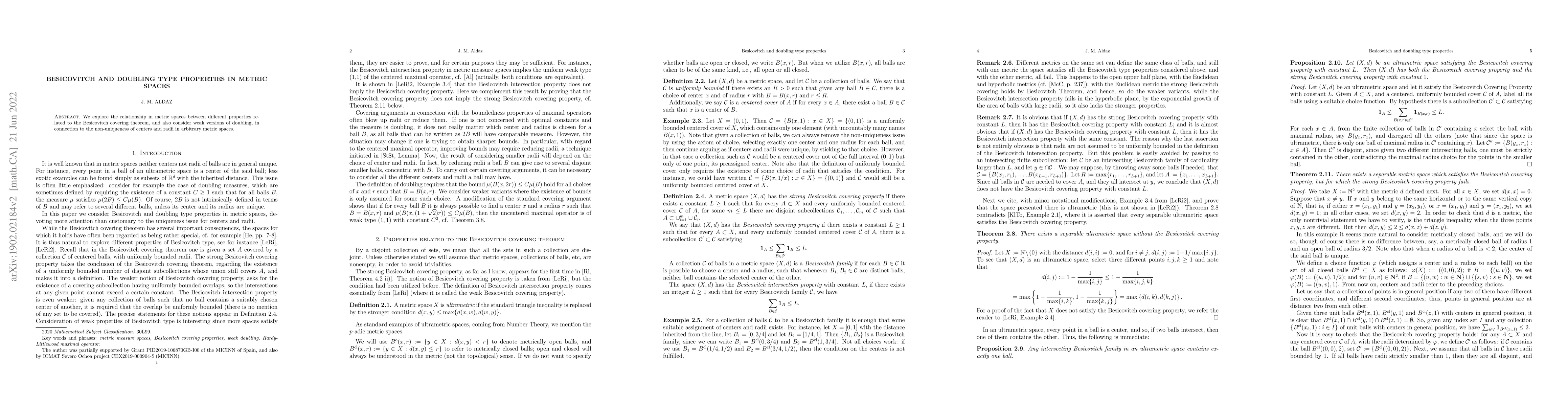 Thumbnail for Besicovitch and doubling type properties in metric spaces