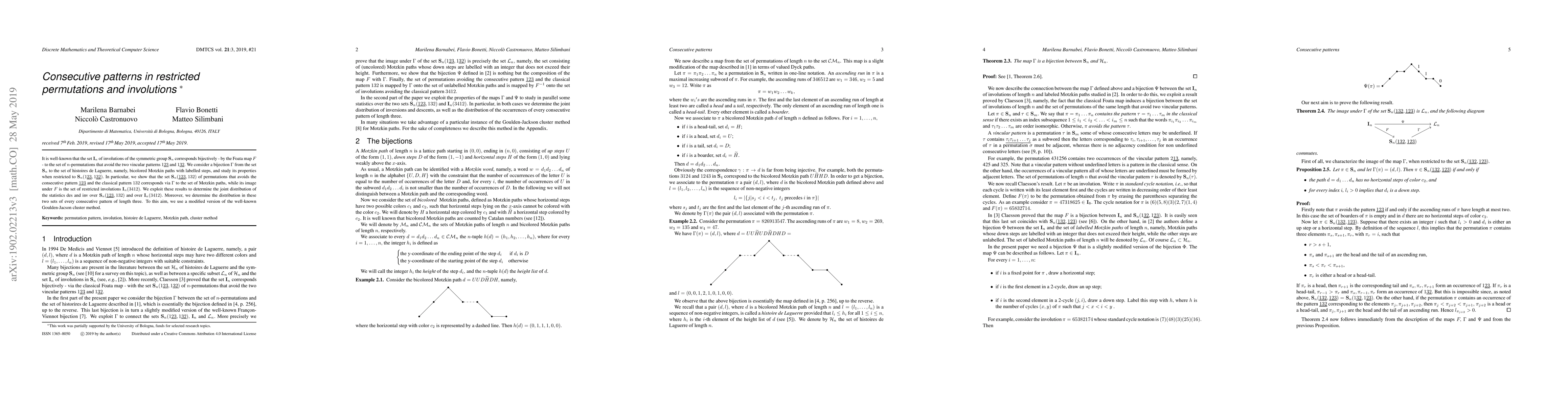 Thumbnail for Consecutive patterns in restricted permutations and involutions