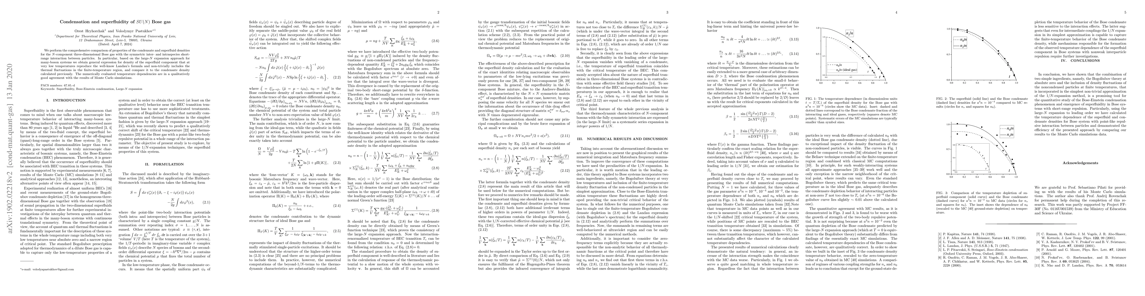 Thumbnail for Condensation and superfluidity of $SU(N)$ Bose gas