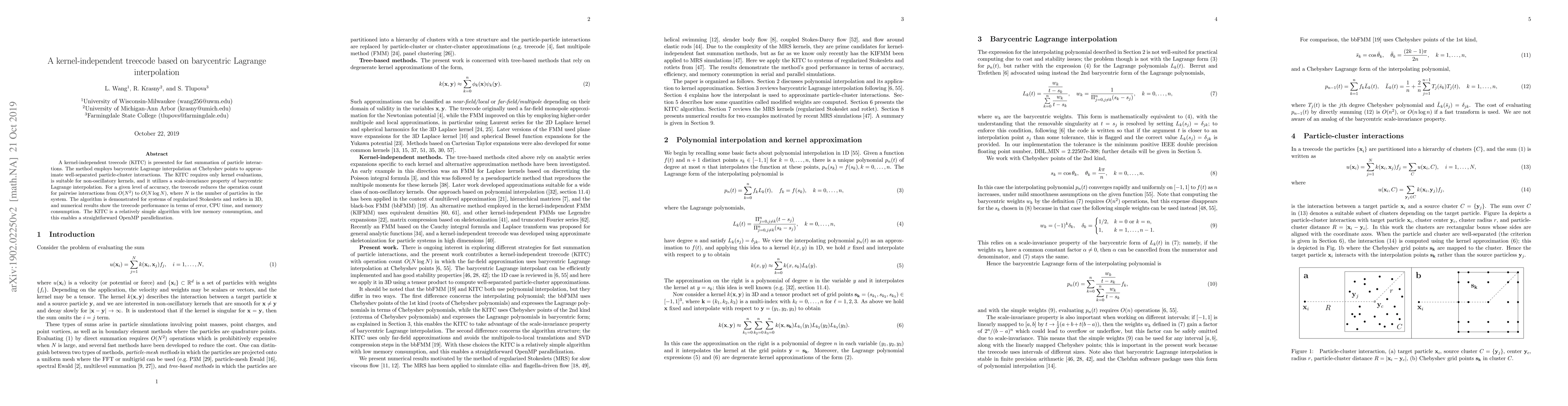 Thumbnail for A kernel-independent treecode based on barycentric Lagrange
  interpolation