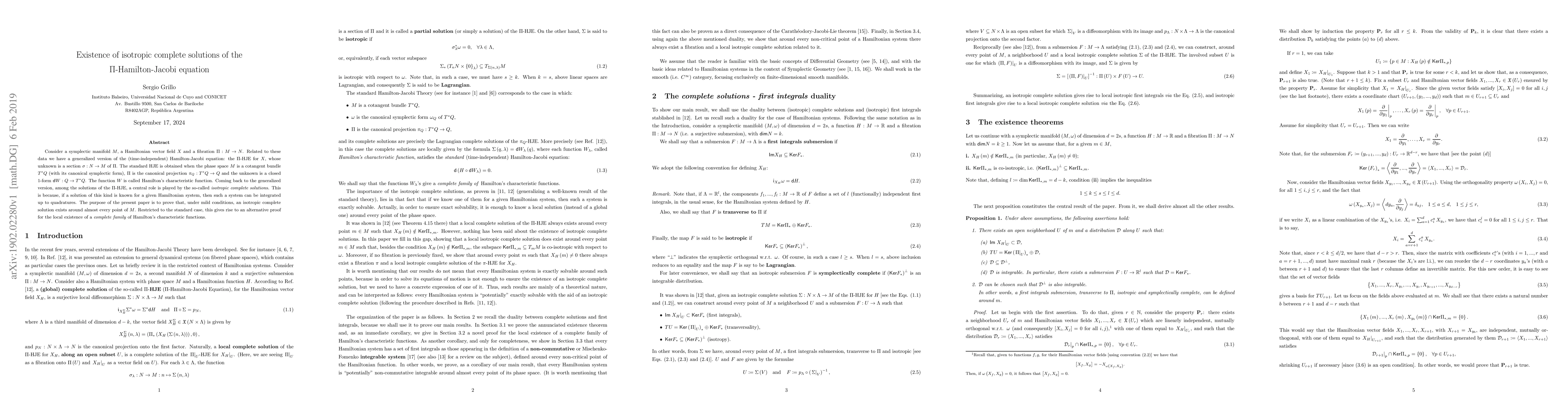 Thumbnail for Existence of isotropic complete solutions of the $\Pi$-Hamilton-Jacobi
  equation