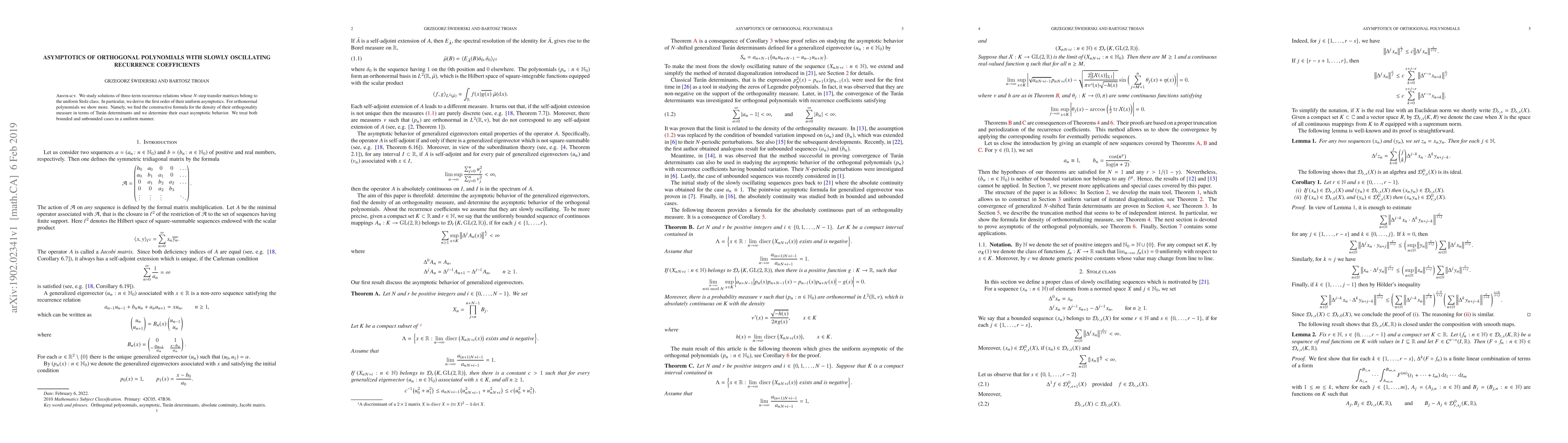 Thumbnail for Asymptotics of orthogonal polynomials with slowly oscillating recurrence
  coefficients