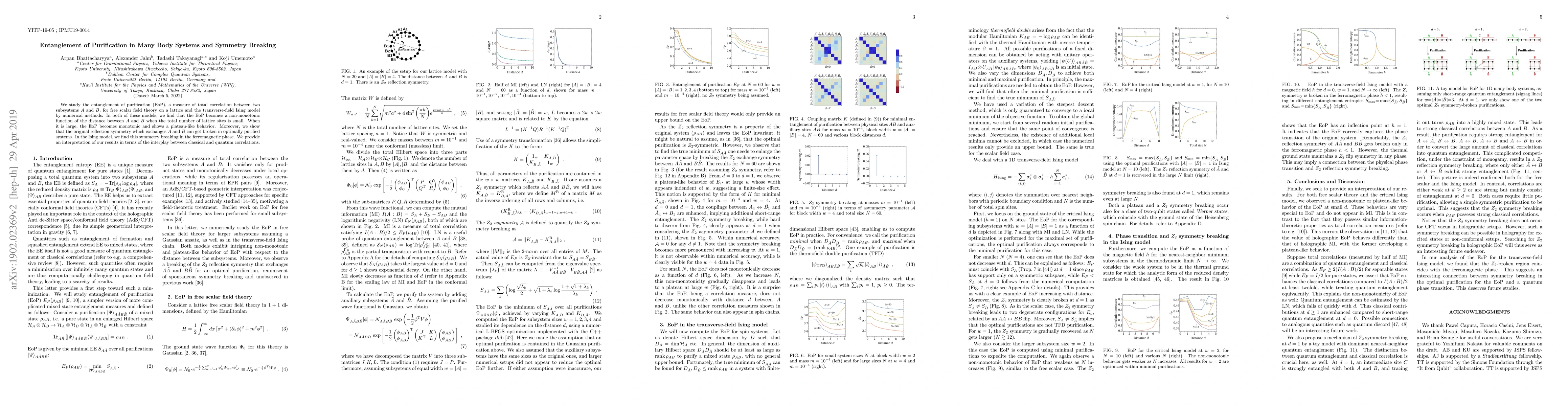 Thumbnail for Entanglement of Purification in Many Body Systems and Symmetry Breaking