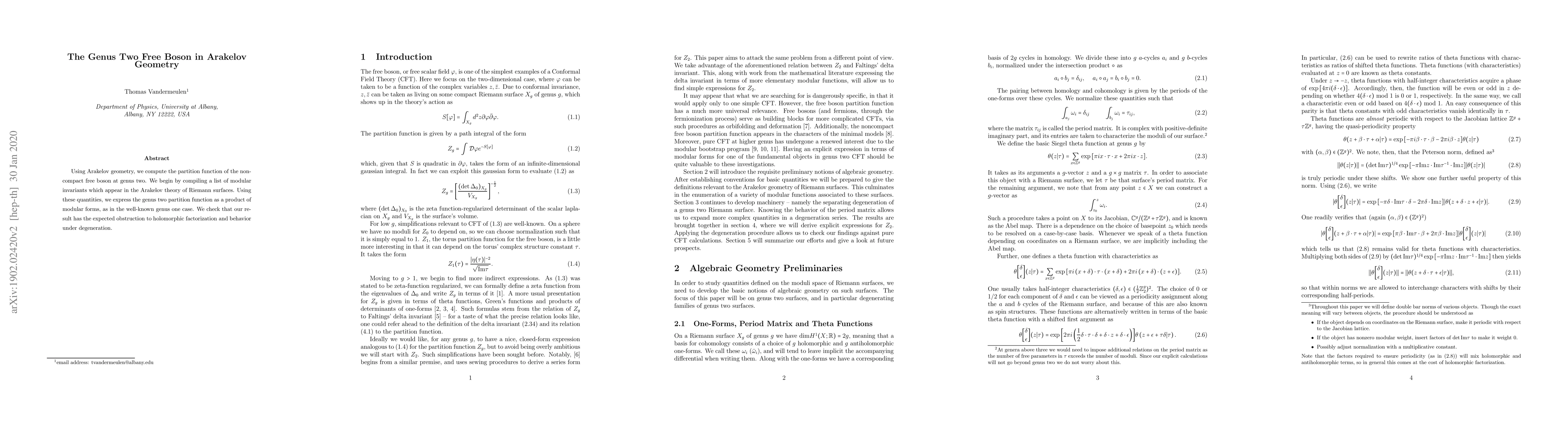 Thumbnail for The Genus Two Free Boson in Arakelov Geometry
