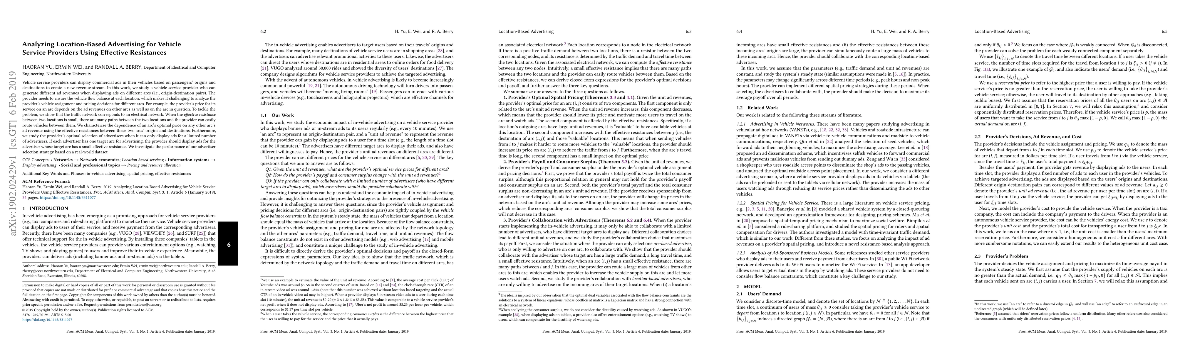 Thumbnail for Analyzing Location-Based Advertising for Vehicle Service Providers Using
  Effective Resistances