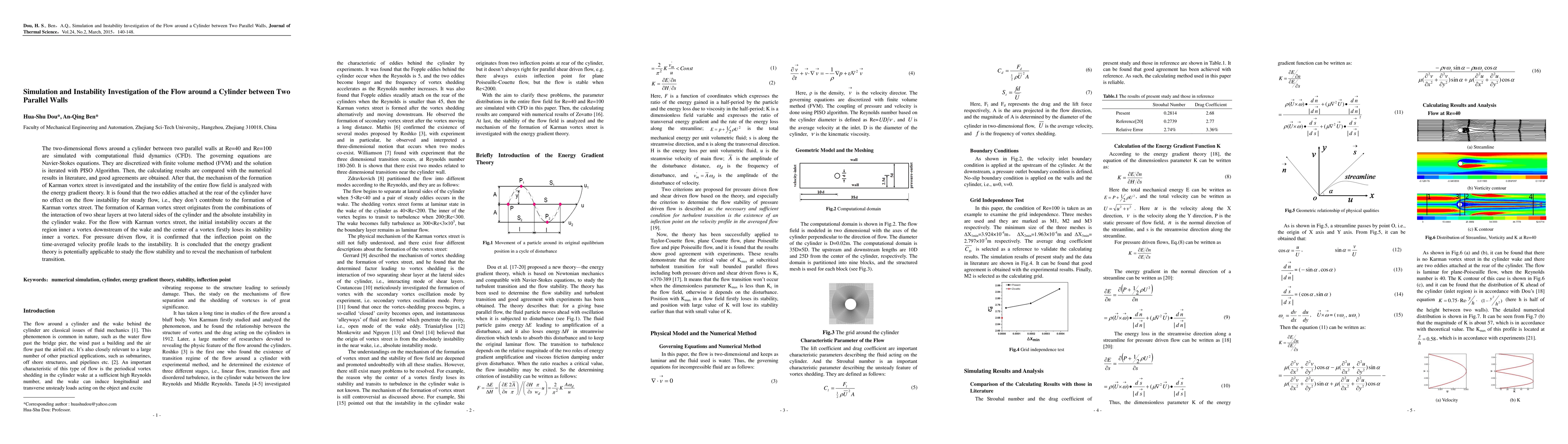 Thumbnail for Simulation and Instability Investigation of the Flow around a Cylinder
  between Two Parallel Walls