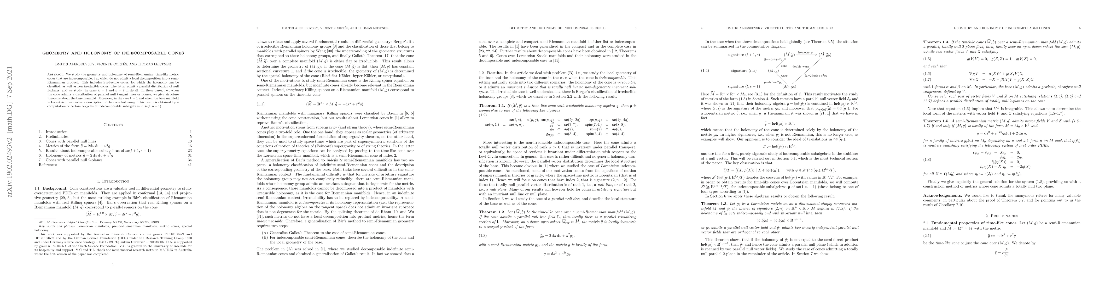 Thumbnail for Geometry and holonomy of indecomposable cones
