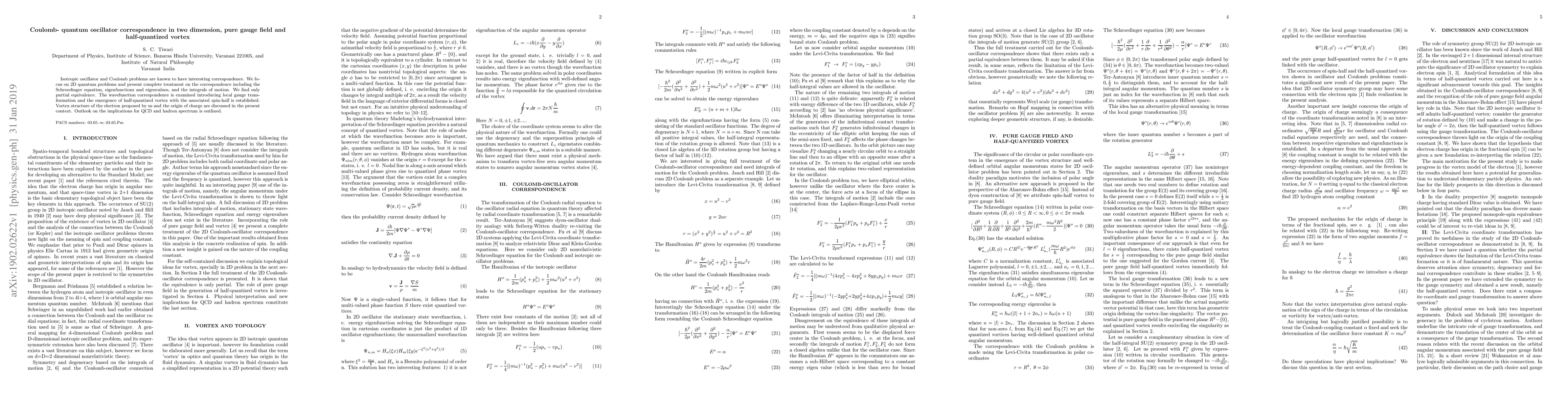 Thumbnail for Coulomb- quantum oscillator correspondence in two dimension, pure gauge
  field and half-quantized vortex