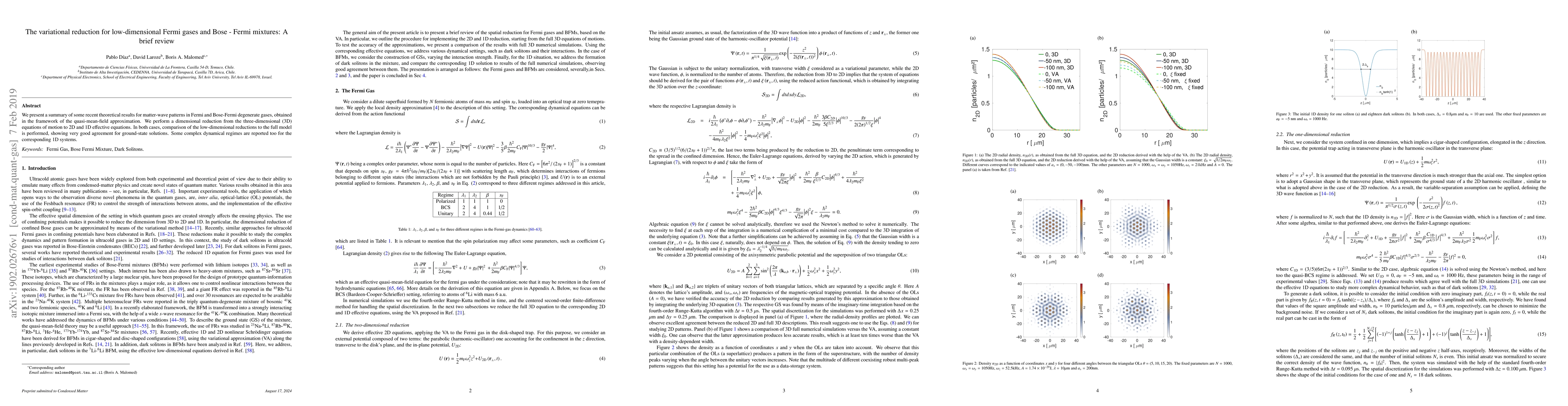 Thumbnail for The variational reduction for low-dimensional Fermi gases and Bose -
  Fermi mixtures: A brief review