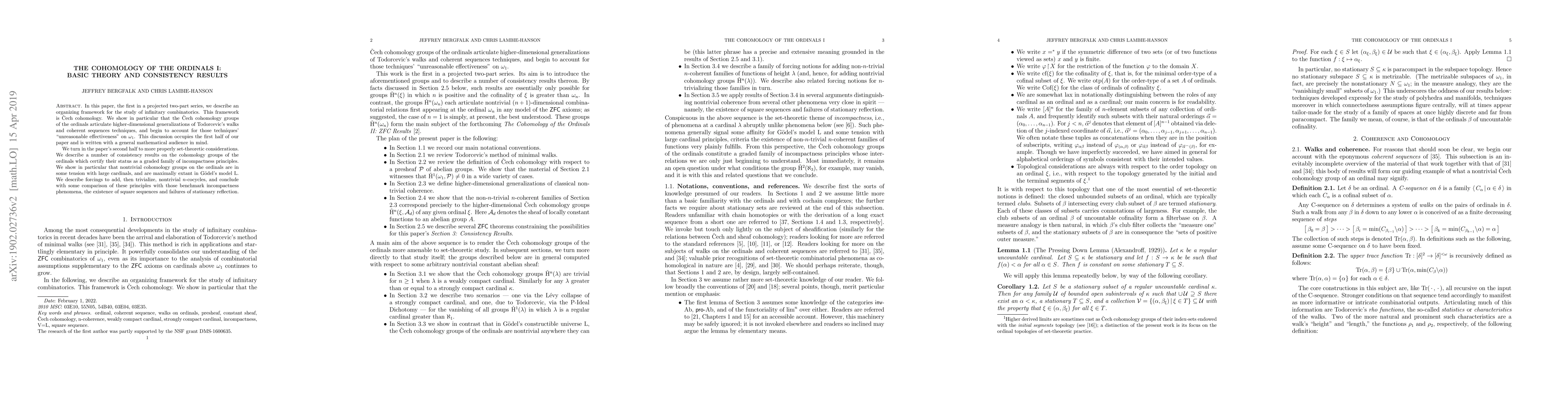 Thumbnail for The Cohomology of the Ordinals I: Basic Theory and Consistency Results