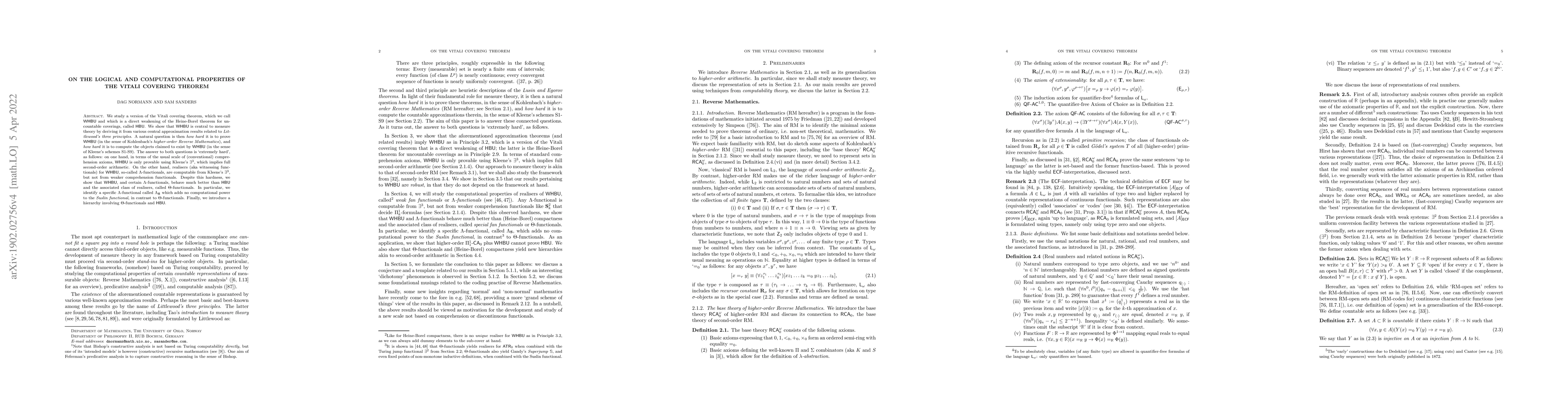 Thumbnail for On the logical and computational properties of the Vitali covering
  theorem
