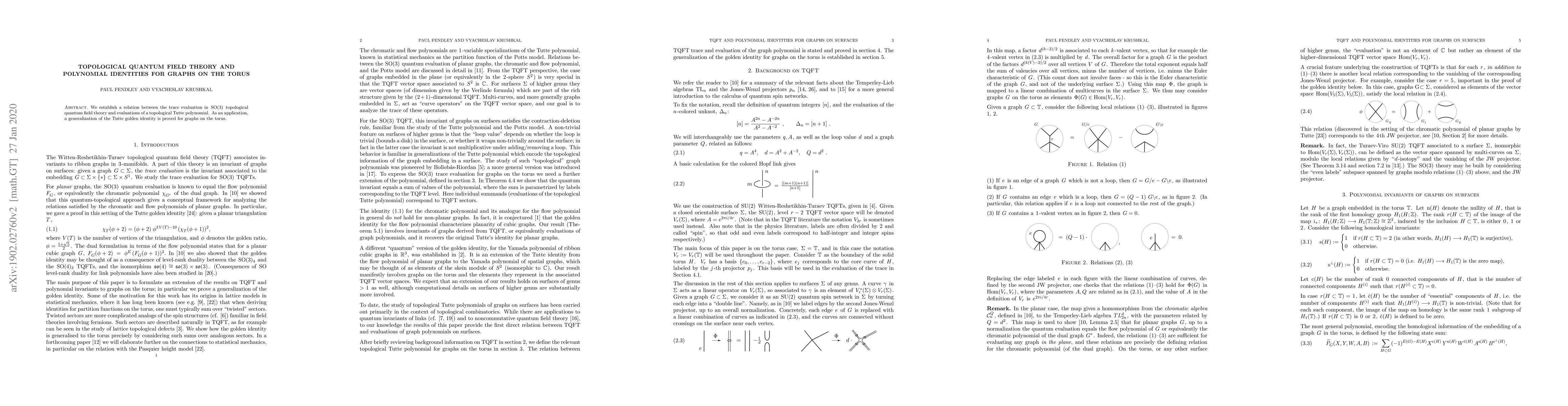 Thumbnail for Topological quantum field theory and polynomial identities for graphs on
  the torus