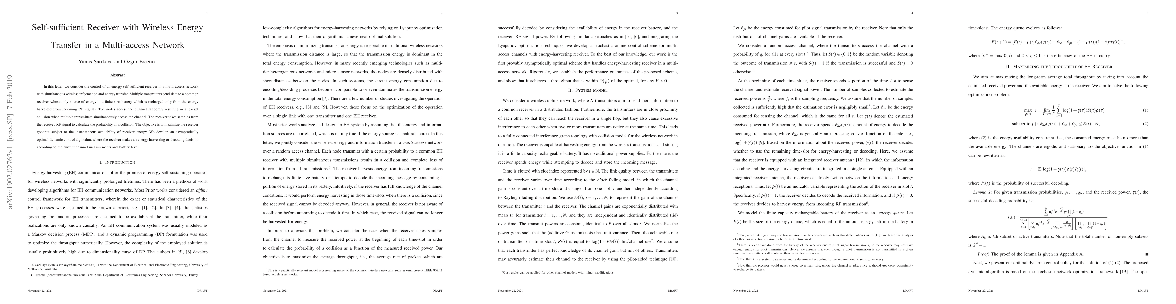 Thumbnail for Self-sufficient Receiver with Wireless Energy Transfer in a Multi-access
  Network