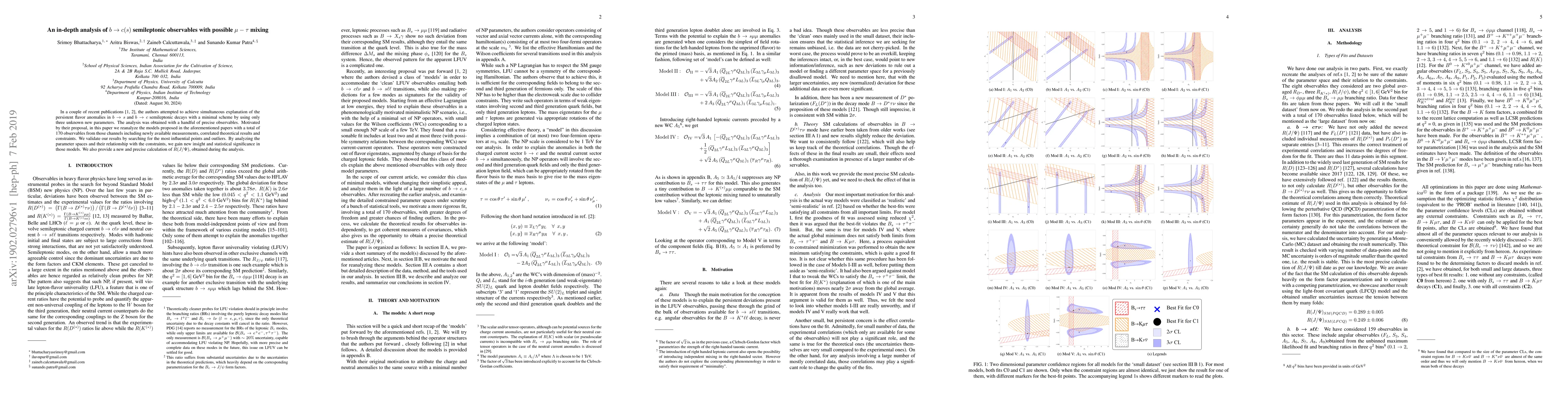 Thumbnail for An in-depth analysis of $b\to c(s)$ semileptonic observables with
  possible $\mu - \tau$ mixing