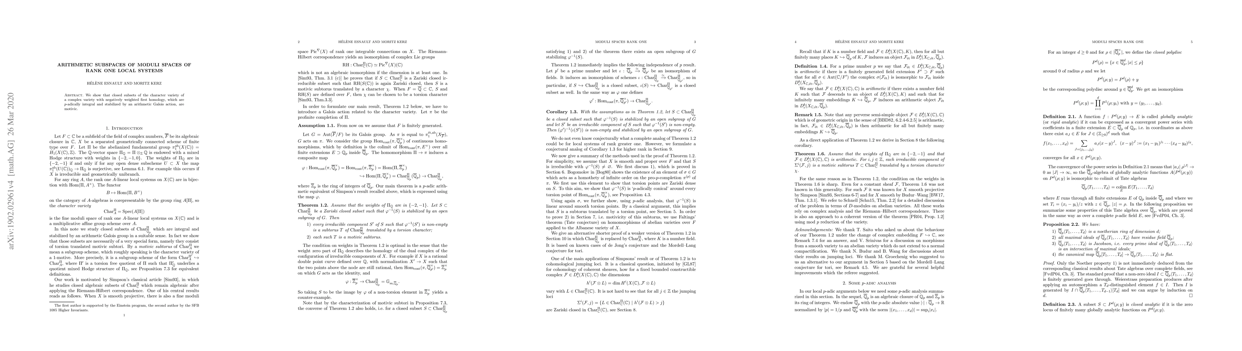 Thumbnail for Arithmetic subspaces of moduli spaces of rank one local systems