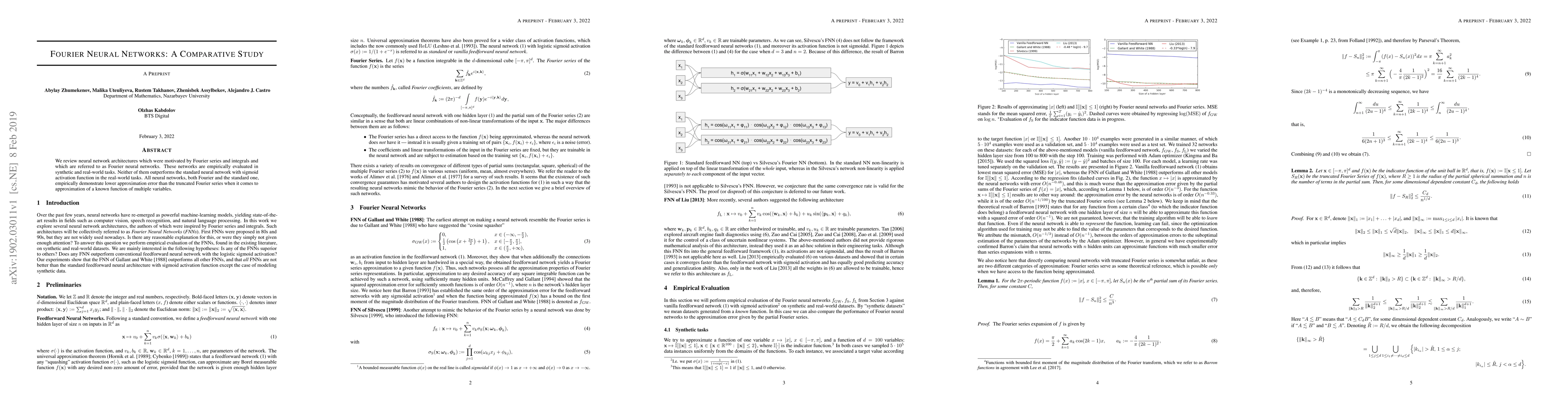 Thumbnail for Fourier Neural Networks: A Comparative Study