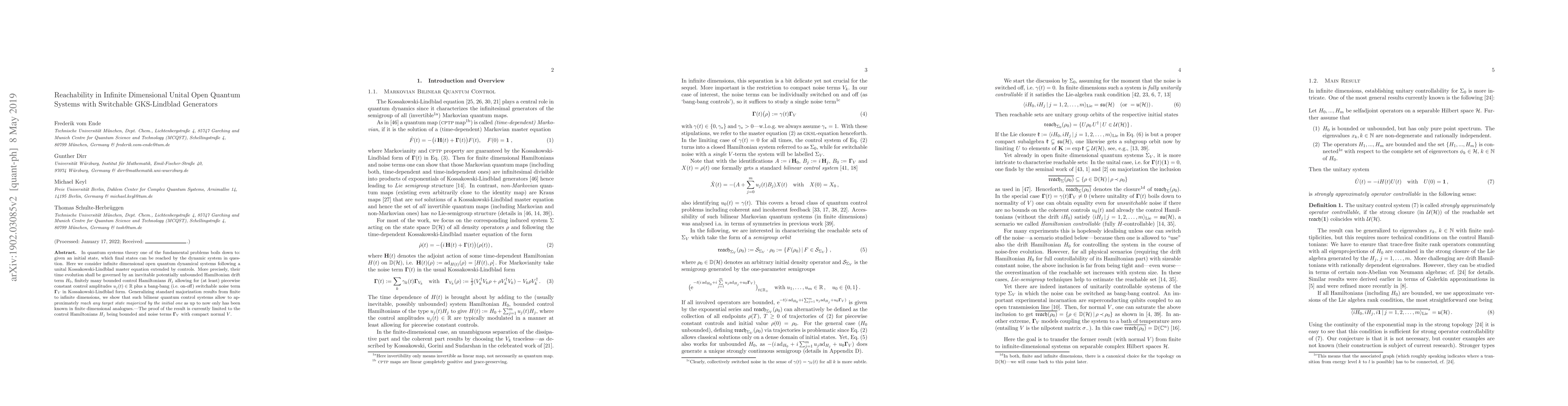 Thumbnail for Reachability in Infinite Dimensional Unital Open Quantum Systems with
  Switchable GKS-Lindblad Generators