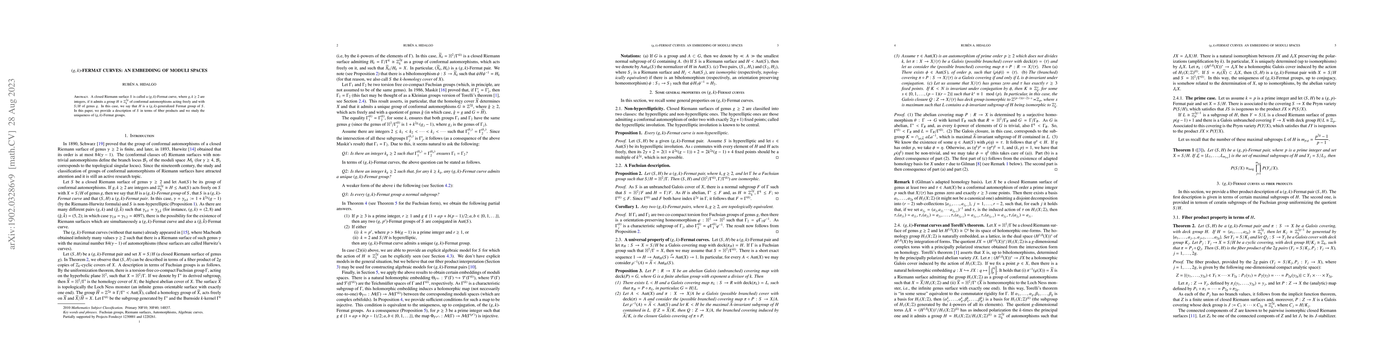 Thumbnail for $(g,k)$-Fermat curves: an embedding of moduli spaces