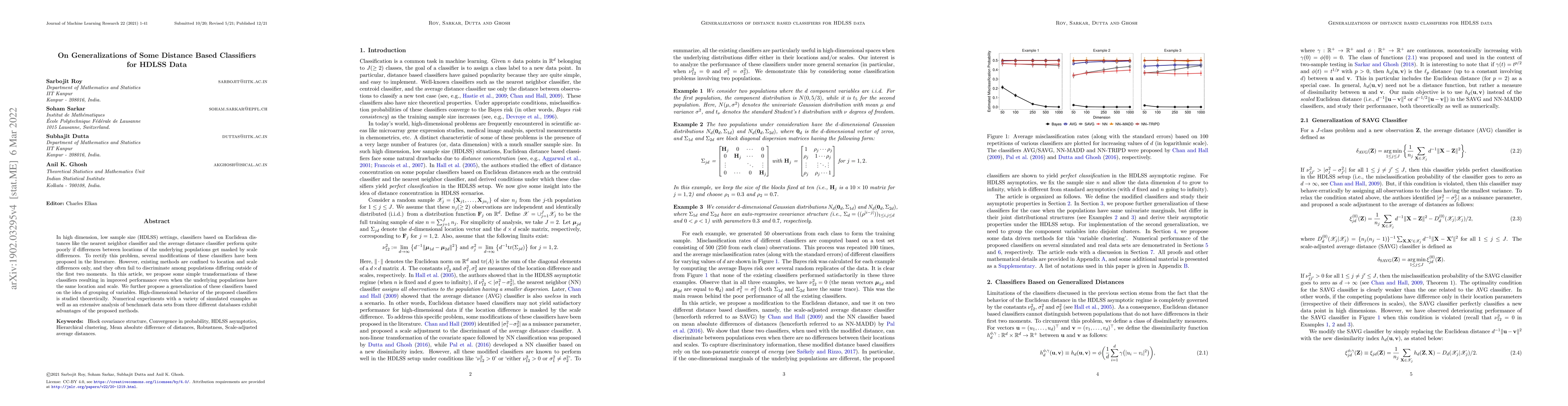 Thumbnail for On Generalizations of Some Distance Based Classifiers for HDLSS Data