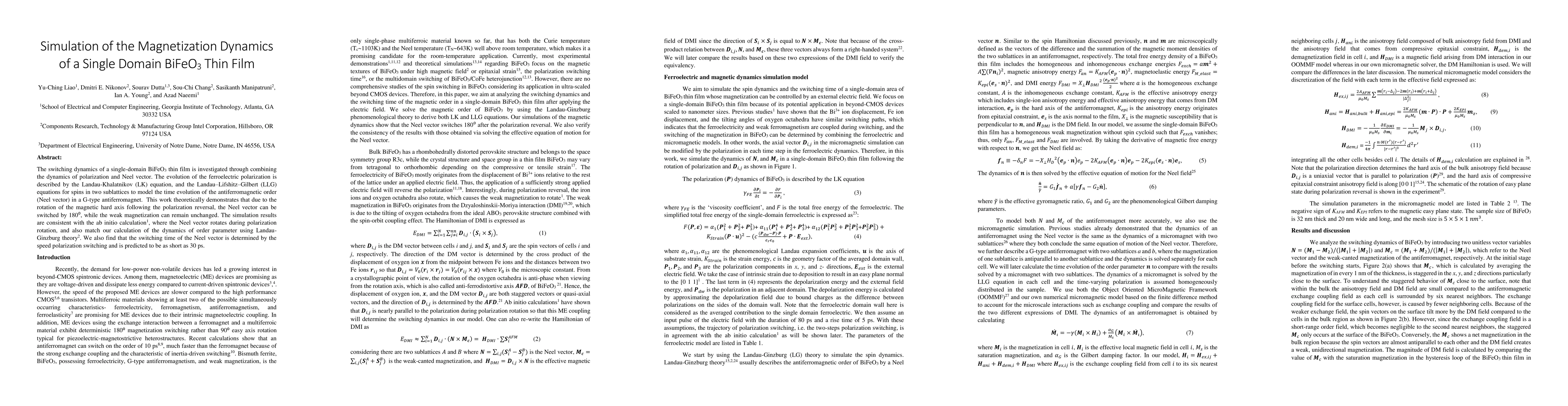 Thumbnail for Simulation of the Magnetization Dynamics of a Single Domain BiFeO$_3$
  Thin Film