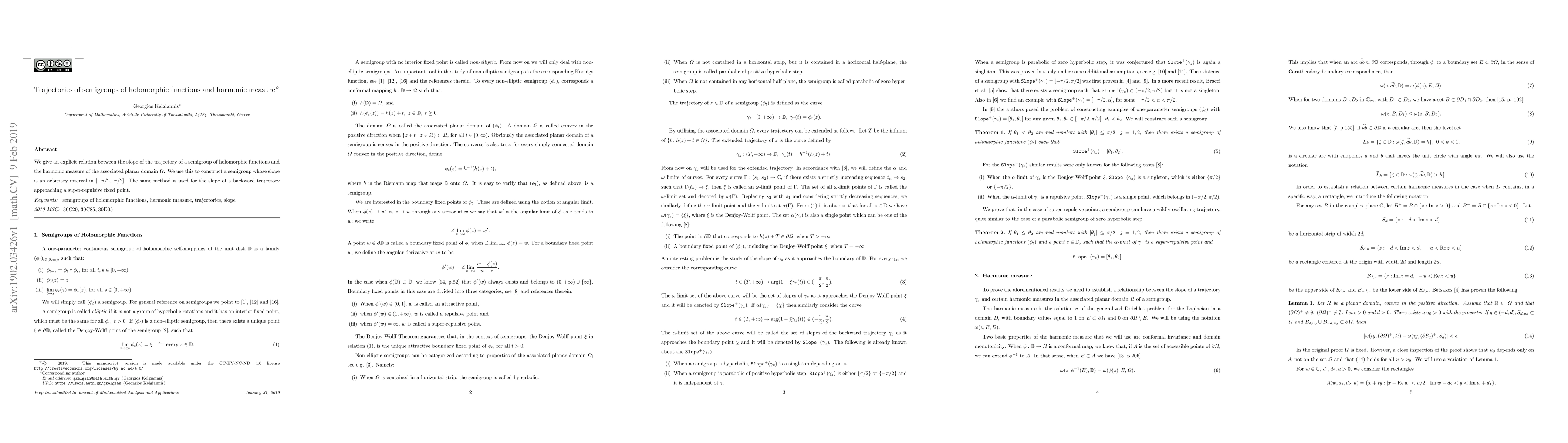 Thumbnail for Trajectories of semigroups of holomorphic functions and harmonic measure