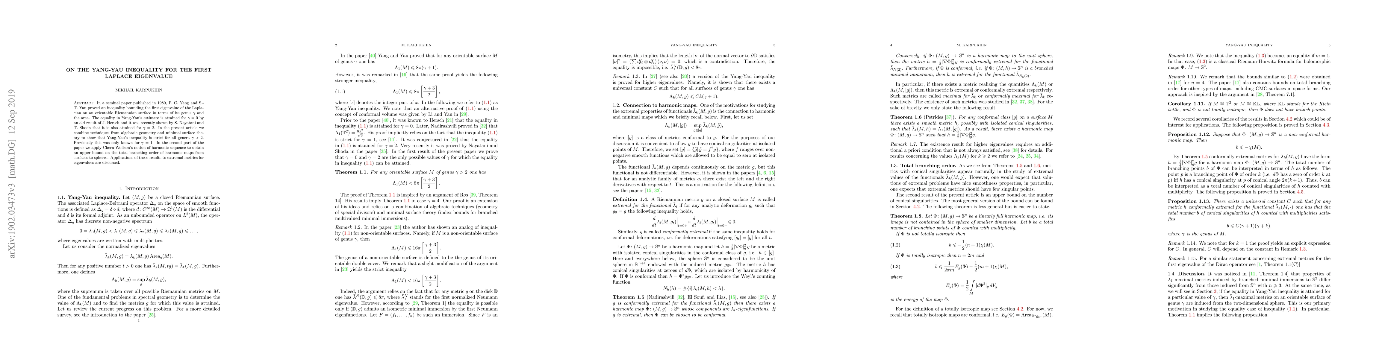 Thumbnail for On the Yang-Yau inequality for the first Laplace eigenvalue