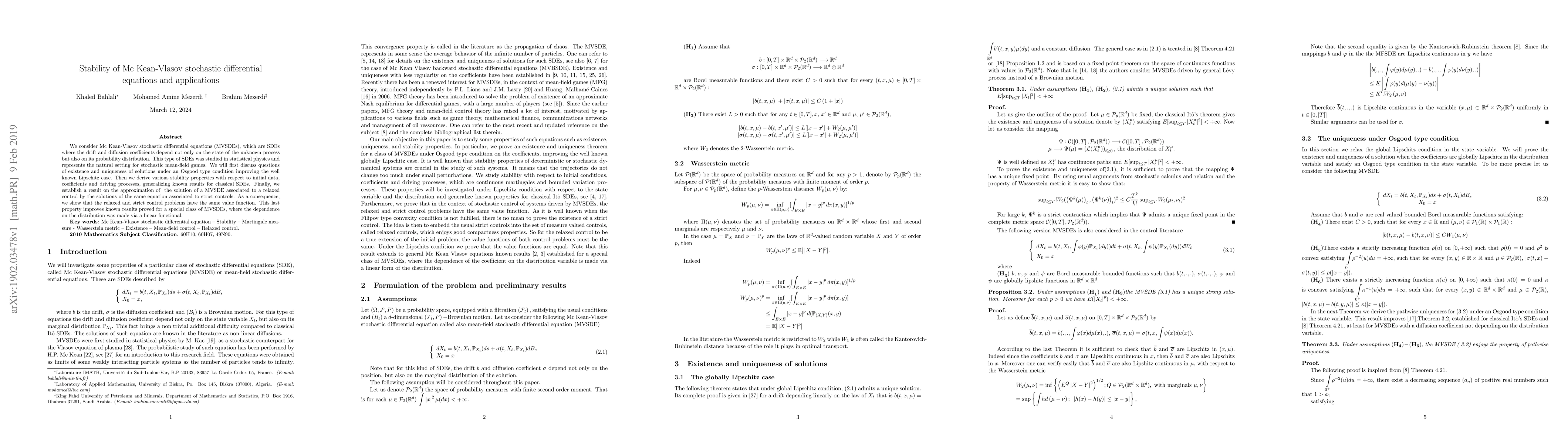 Thumbnail for Stability of Mc Kean-Vlasov stochastic differential equations and
  applications