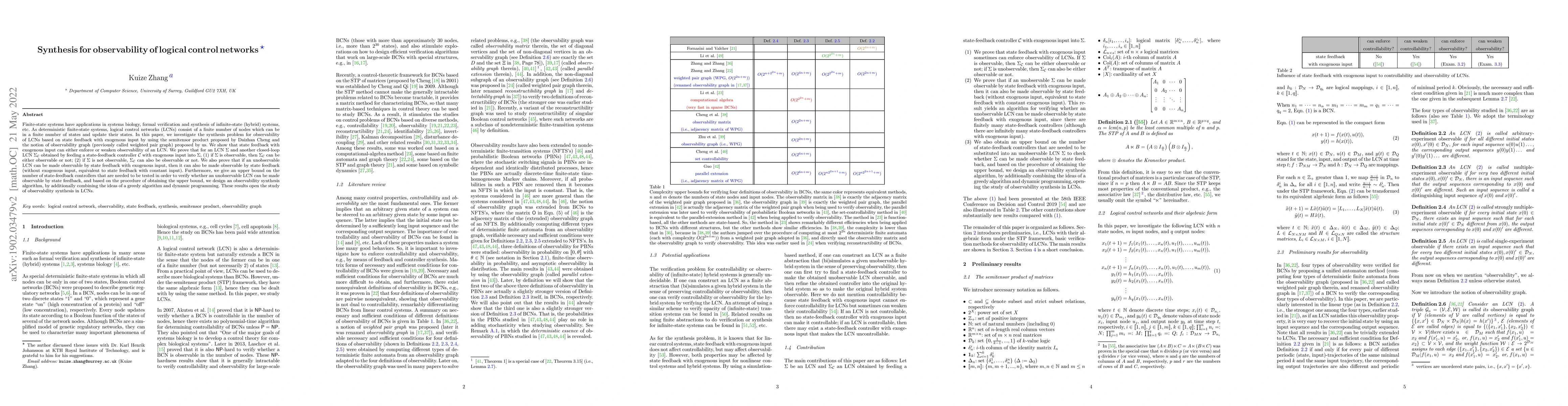 Thumbnail for Synthesis for observability of logical control networks