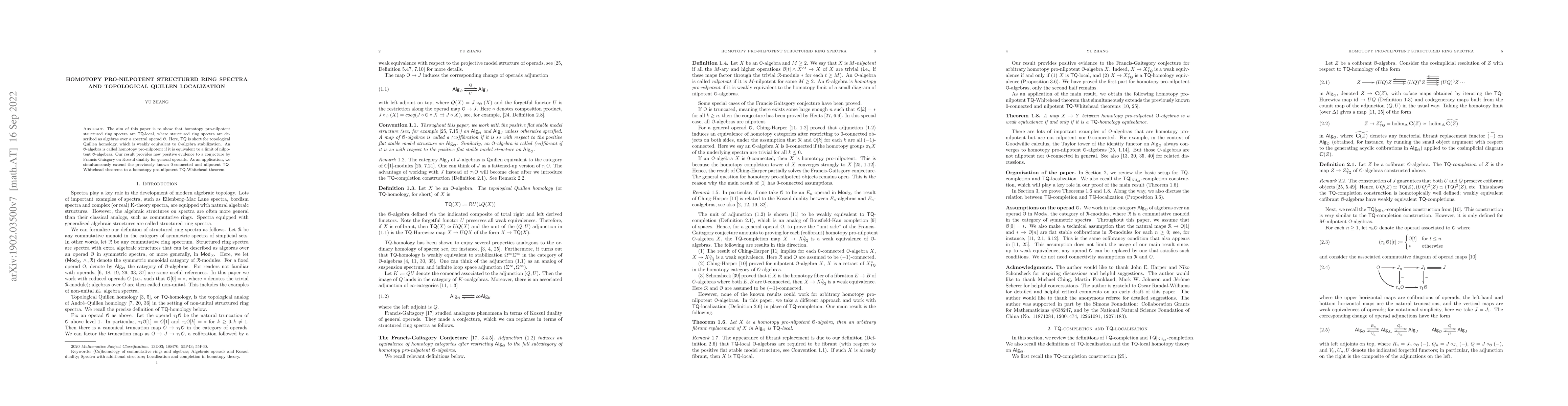 Thumbnail for Homotopy pro-nilpotent structured ring spectra and topological Quillen
  localization