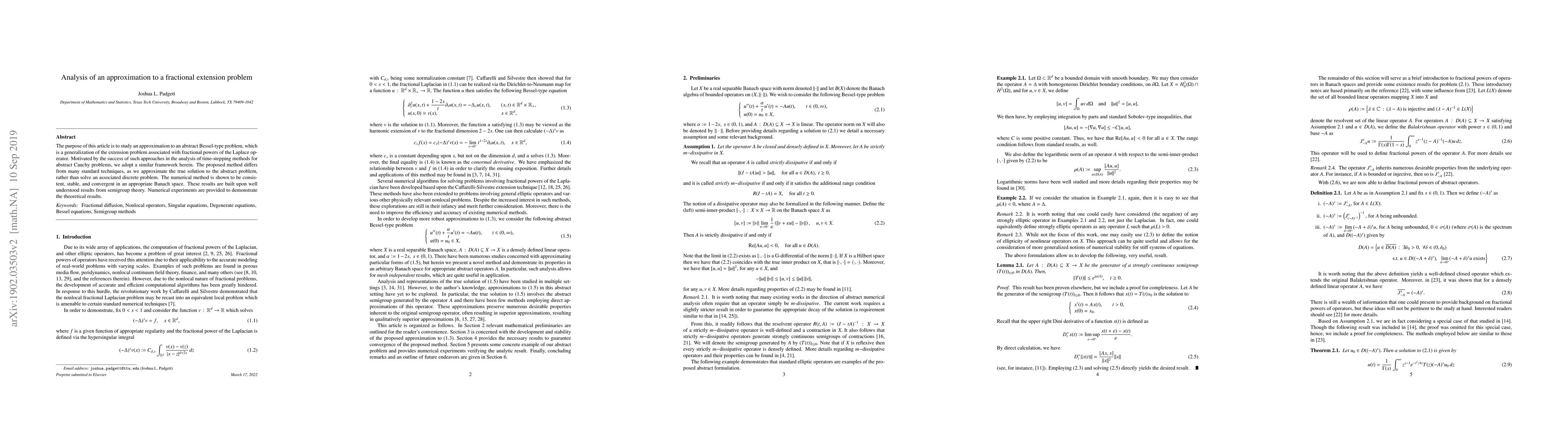 Thumbnail for Analysis of an approximation to a fractional extension problem