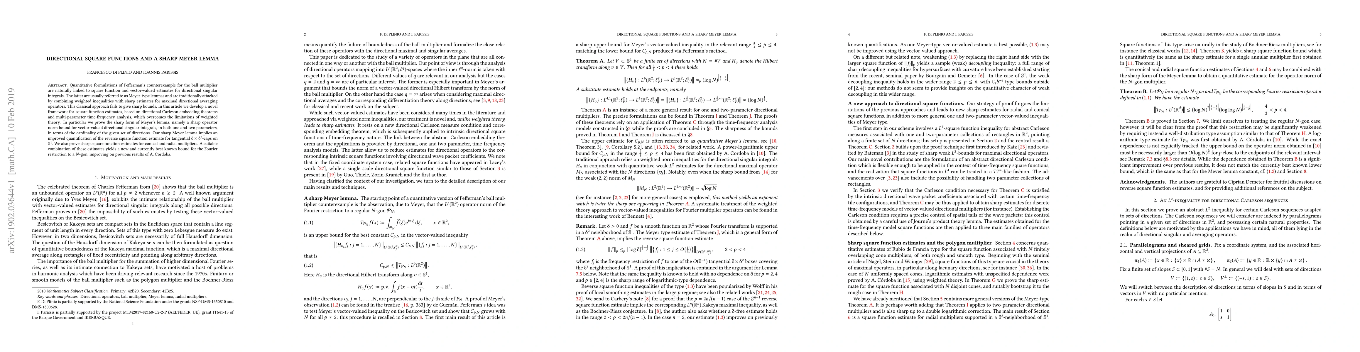 Thumbnail for Directional square functions and a sharp Meyer lemma