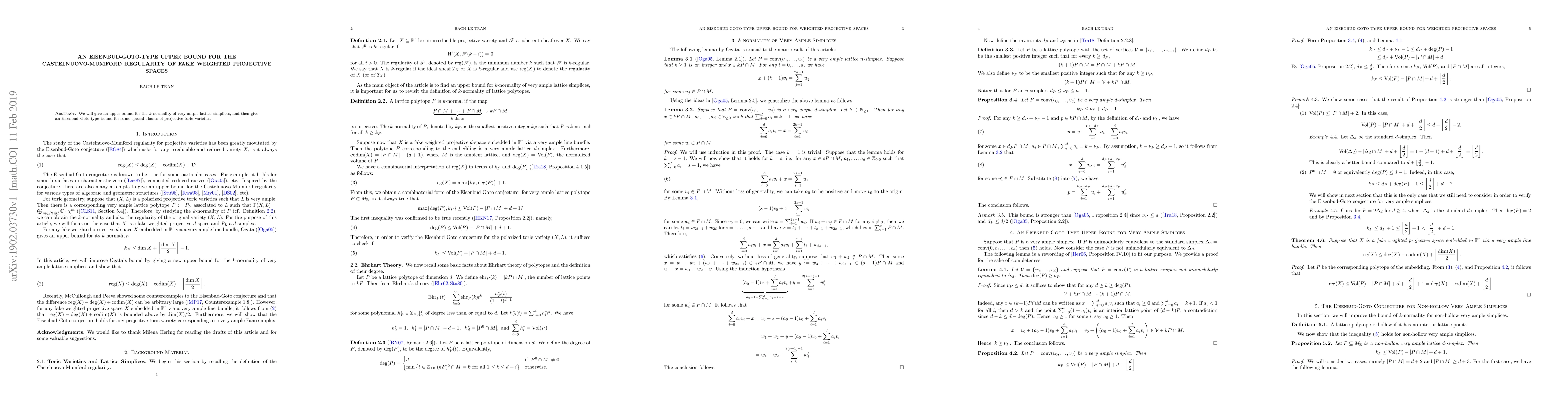 Thumbnail for An Eisenbud-Goto-type Upper Bound for the Castelnuovo-Mumford Regularity
  of Fake Weighted Projective Spaces