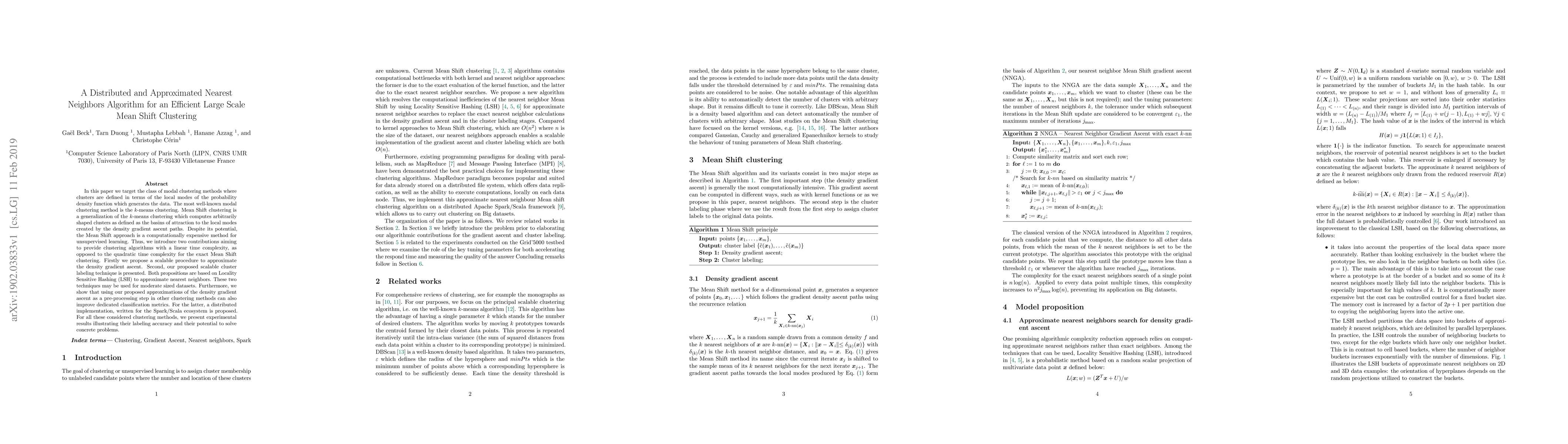 Thumbnail for A Distributed and Approximated Nearest Neighbors Algorithm for an
  Efficient Large Scale Mean Shift Clustering