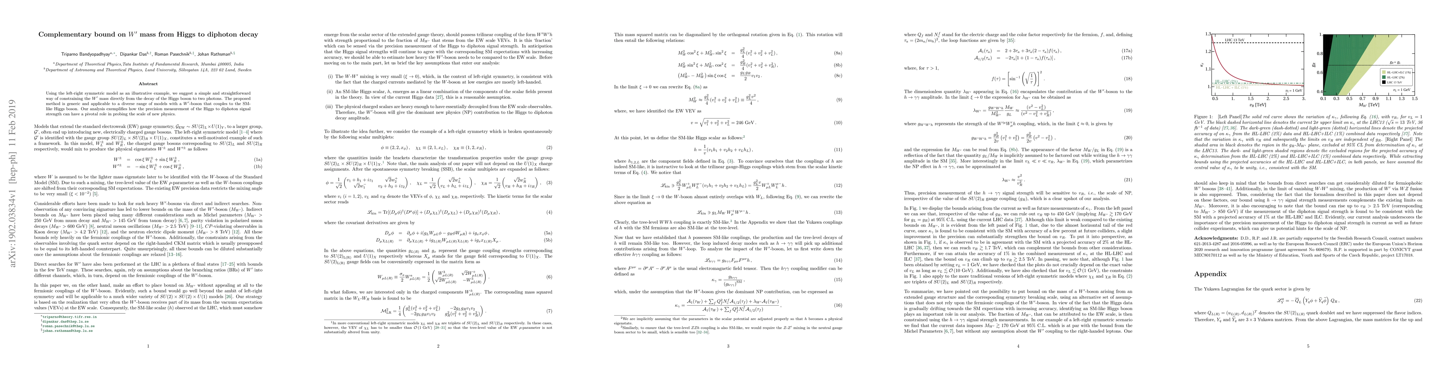Thumbnail for Complementary bound on $W^\prime$ mass from Higgs to diphoton decay